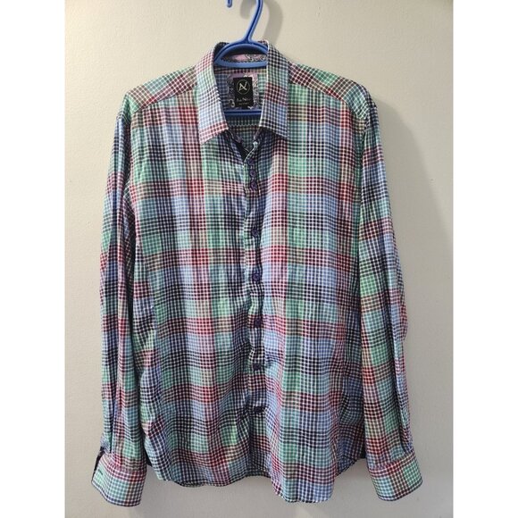 Au Noir Long Sleeves Shirt Size 4 Squared Pattern Pre-Owned - Picture 1 of 8